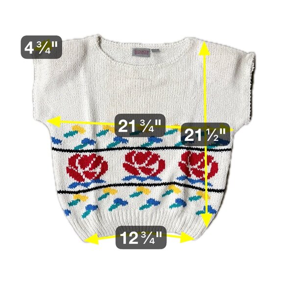 Vintage White Knit Sweater 1980s Worthington Red Rose Shoulder Pads Size L Korea - Picture 7 of 7